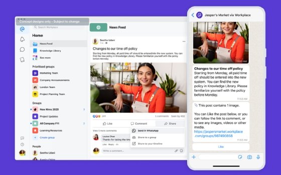 Screenshot of WhatsApp integrated with Workplace from Meta