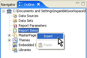 select report items for library