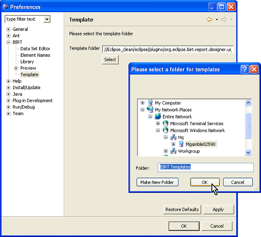 Set template publish location