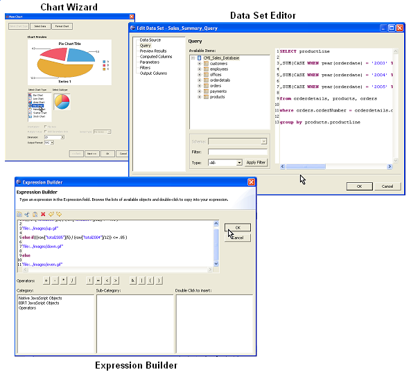 BIRT component Wizards and editors