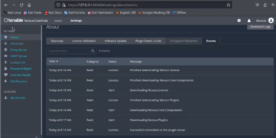 Erfolgreiche Aktualisierung von Nessus und der Plug-ins